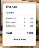 FluuexQR KOT and billing panel