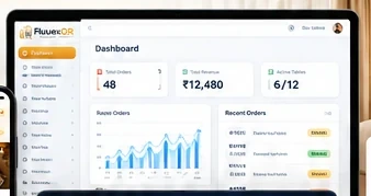 FluuexQR restaurant dashboard on laptop